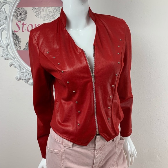 Banjo Tops - Banjo Vintage / Red Zip Up Stud Blazer